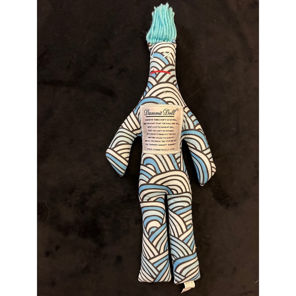 Dammit Doll Stress Relief Plush Blue White Geometric Wave Pattern Gag Gift 12"